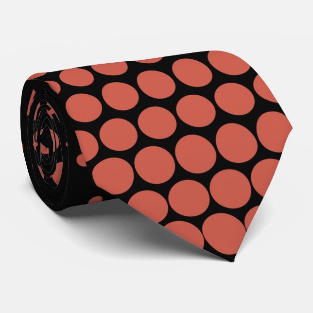 Coral Techno Dots Modern Black Tie (Rolled)