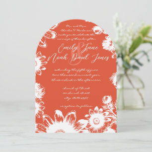 Coral Terracotta Floral Wedding Invitation