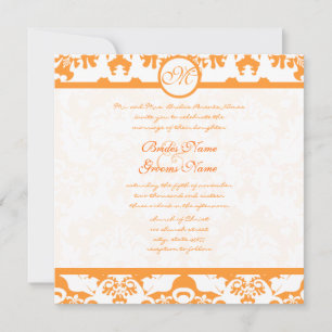 Coral Terracotta Orange Damask Swirls Wedding Invitation