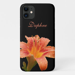 Coral Tiger Lily On Black *Personalize* iPhone 11 Case