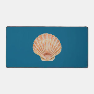 Coral Toned Scallop Shell Ocean Blue Deck Mat