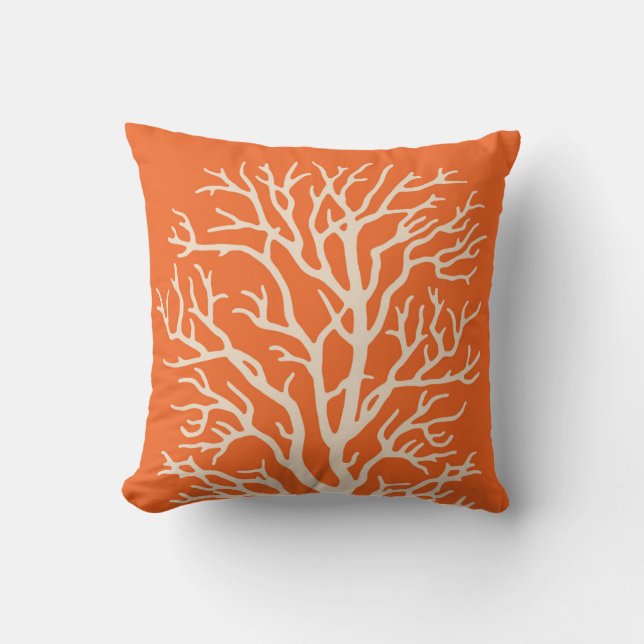 Coral Tree in Cream on Pumpkin Orange Cushion (Front)