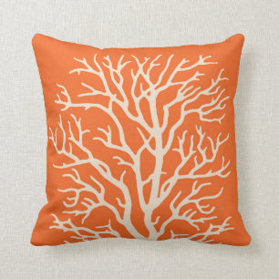 Coral Tree in Cream on Pumpkin Orange Cushion