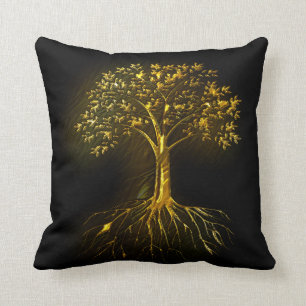 Coral Tree in Gold on Black Cushion