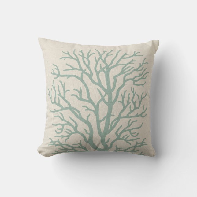 Coral Tree in Seafoam Green Cushion (Front)