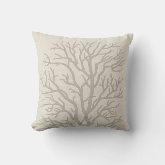 Coral Tree in Taupe Grey Cushion (Front)