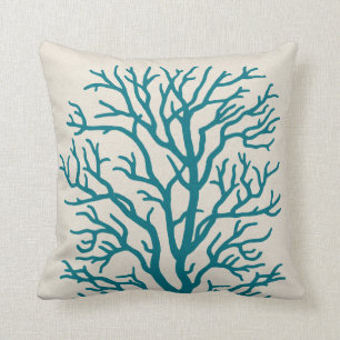 Coral Tree in Teal Blue Cushion