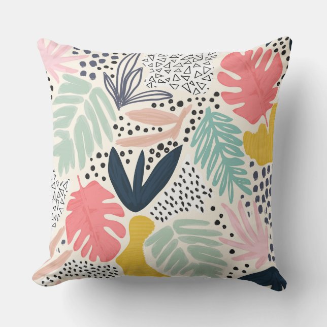 Coral Tropical Collage Abstract pattern Cushion (Front)