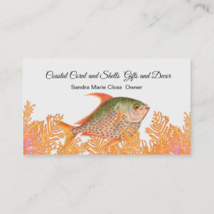 Coral Tropical Fish Black White Simple Coastal Business Card