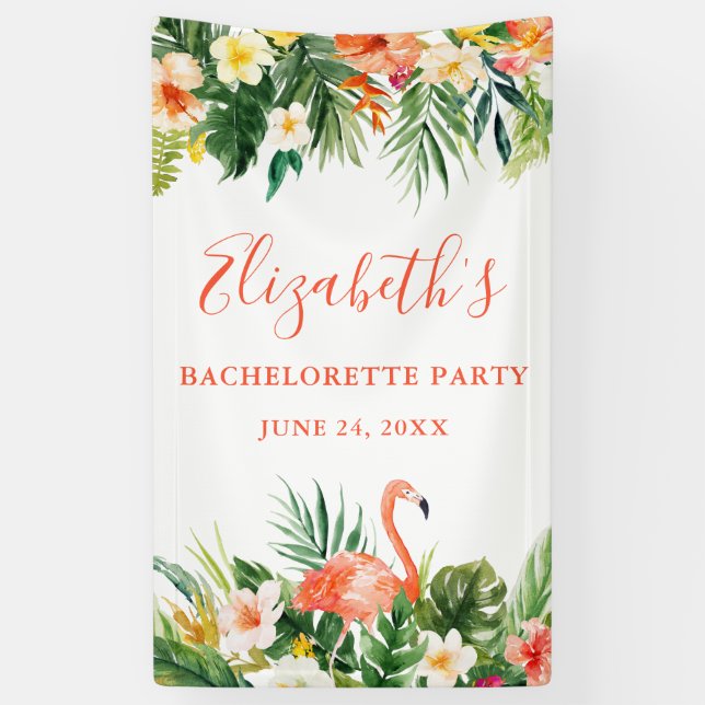 Coral Tropical Floral Bachelorette Party Banner (Vertical)