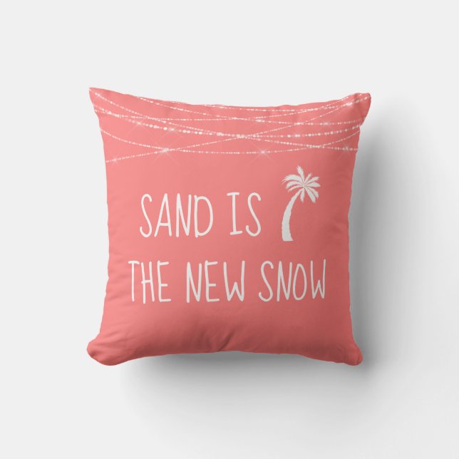 Coral Tropical Sand is the New Snow Palm Tree Cushion (Front)