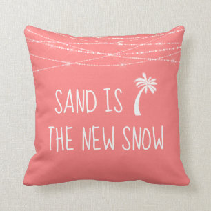Coral Tropical Sand is the New Snow Palm Tree Cushion