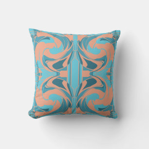 Coral Turquoise Aqua Swirling Large Tile Mosaics Cushion
