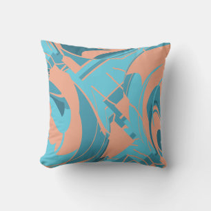 Coral Turquoise Aqua Swirling Lush Leaves Mosaic Cushion