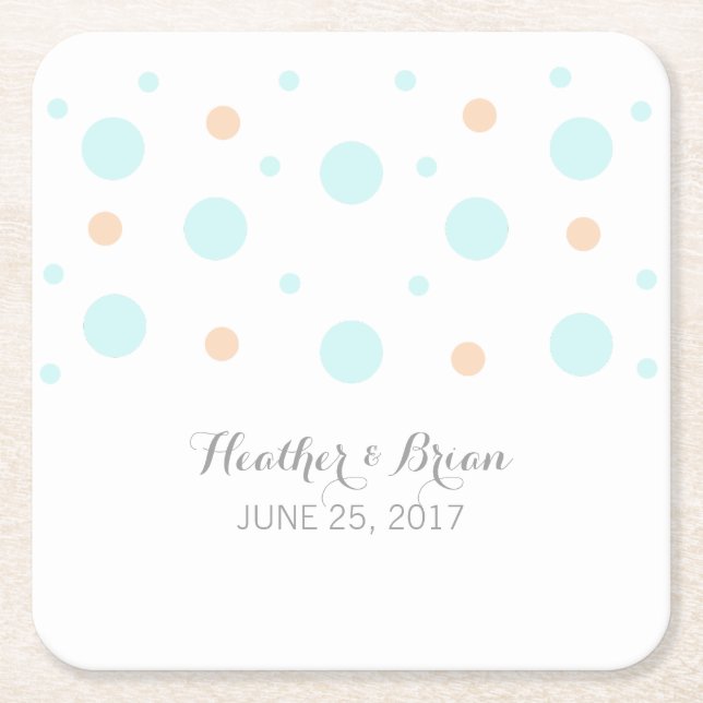 Coral Turquoise Confetti Paper Coasters (Front)