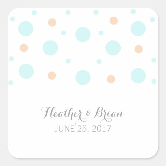 Coral Turquoise Confetti Wedding Stickers (Front)