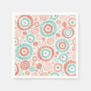 Coral & Turquoise Doodle ZigZag Circles Abstract Napkin