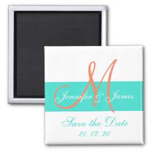 Coral Turquoise Modern Save the Date Magnets
