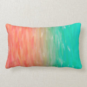 Coral & Turquoise Ombre Watercolor Teal Orange Lumbar Cushion