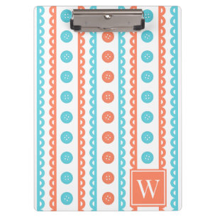 Coral & Turquoise Preppy Craft & Sewing Striped Clipboard