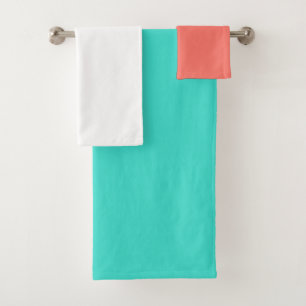 Coral Turquoise White Solid Pattern Bath Towel Set