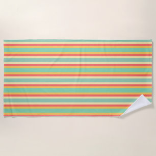 Coral Turquoise Yellow Beige Stripes Beach Towel