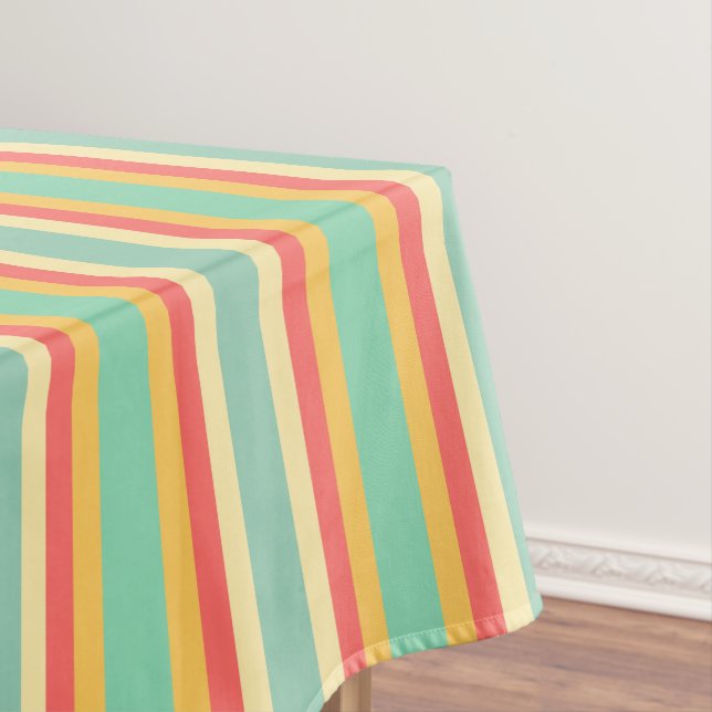 Coral Turquoise Yellow Stripes Tablecloth (In Situ)