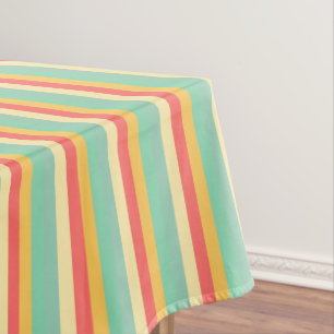 Coral Turquoise Yellow Stripes Tablecloth