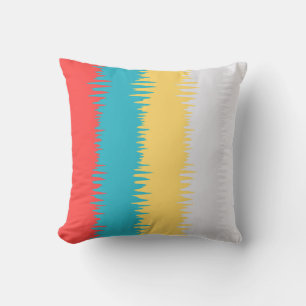 Coral Turquoise Yellow White Stripes Cushion