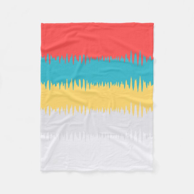 Coral Turquoise Yellow White Stripes Fleece Blanket (Front)