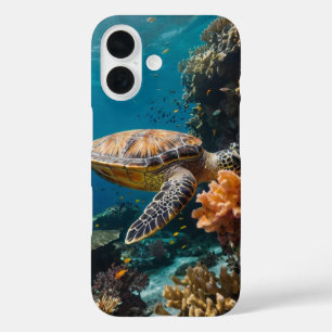 Coral Turtle Haven iPhone 16 Case