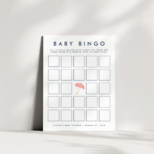 Coral Umbrella   Baby Shower Bingo Game Card
