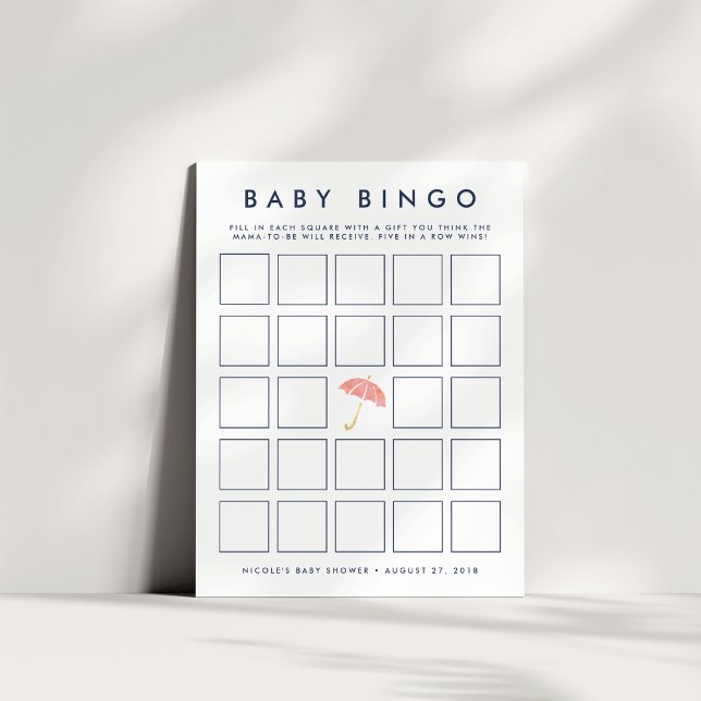 Coral Umbrella | Baby Shower Bingo Game Card (Creator Uploaded)
