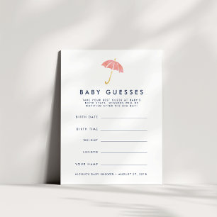 Coral Umbrella Baby Shower Guessing Game Invitation