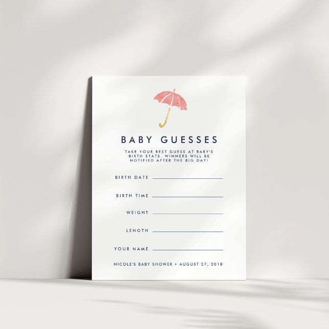 Coral Umbrella Baby Shower Guessing Game Invitation (Creator Uploaded)