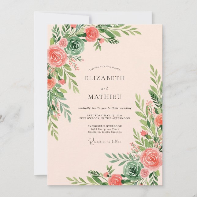 Coral Verdant Succulent Wedding Invitation (Front)