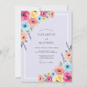 Coral Vibrant Floral Wedding Invitation