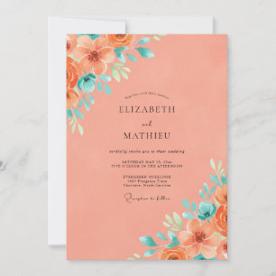 Coral Vibrant Summer Wedding Invitation