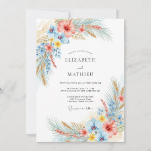 Coral Vibrant Tropical Wedding Invitation