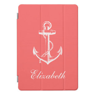Coral Vintage Anchor Monogram iPad Pro Cover