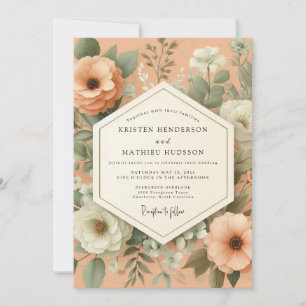 Coral Vintage Botanical Wedding Invitation
