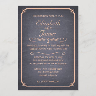 Coral Vintage Chalkboard Wedding Invitations