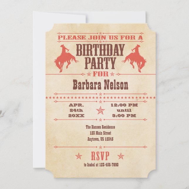 Coral Vintage Cowboy Birthday Invitation (Front)