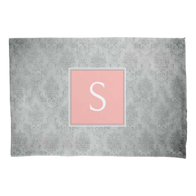 Coral Vintage Damask Monogram Pillowcase (Front)