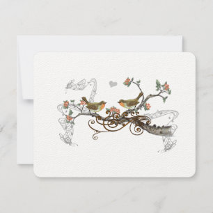 Coral Vintage Love Birds Wedding RSVP