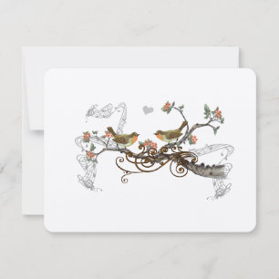 Coral Vintage Love Birds Wedding RSVP Card