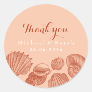 Coral Vintage Seashells Thank You Sticker