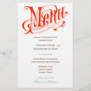 Coral Vintage Typography Chalkboard Wedding Menu