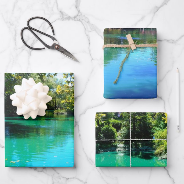 Coral Water of Lake High Quality Triad Bundle Wrapping Paper Sheet (Front)