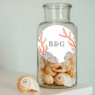 Coral Watercolor Beach Modern Wedding Favour Classic Round Sticker